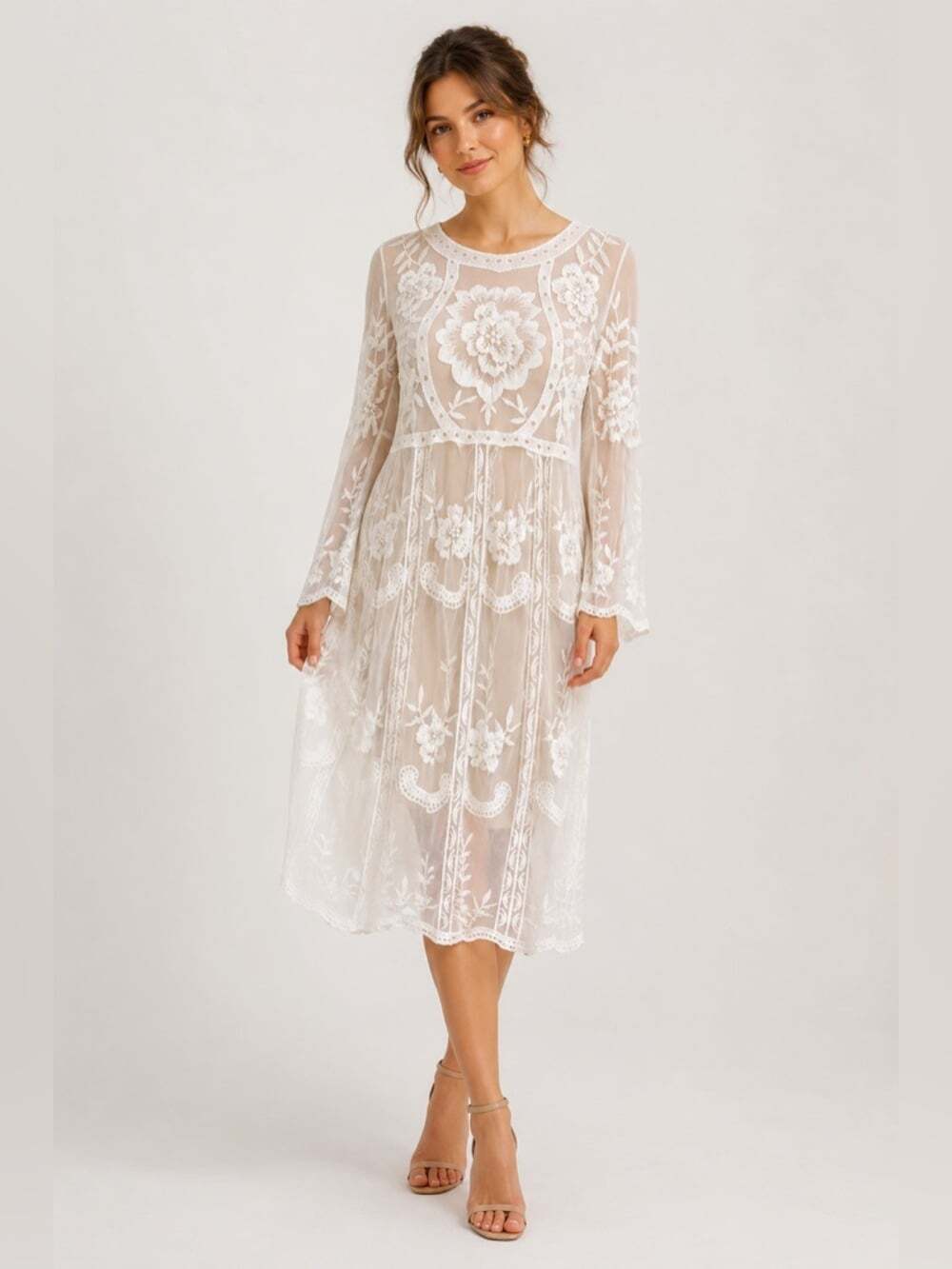 Klasiks Maxi Dress White Lace Embroidered Sleeveless Boho Bridal Occasion OS